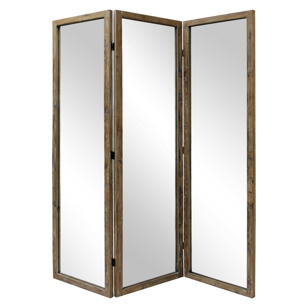 Three Panel Natural Zig Zag Wood Room Divider Screen on a white background