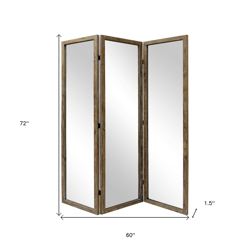 Three Panel Natural Zig Zag Wood Room Divider Screen on a white background