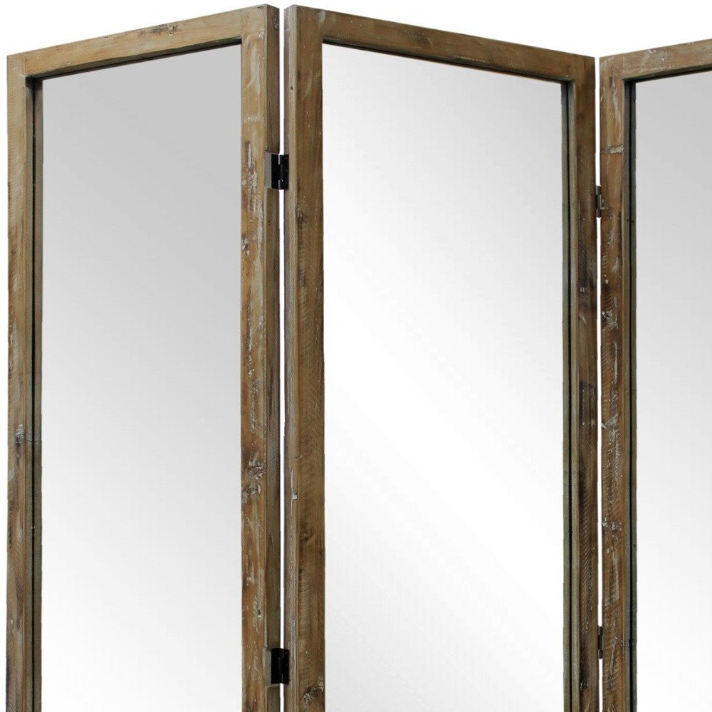 Three Panel Natural Zig Zag Wood Room Divider Screen on a white background