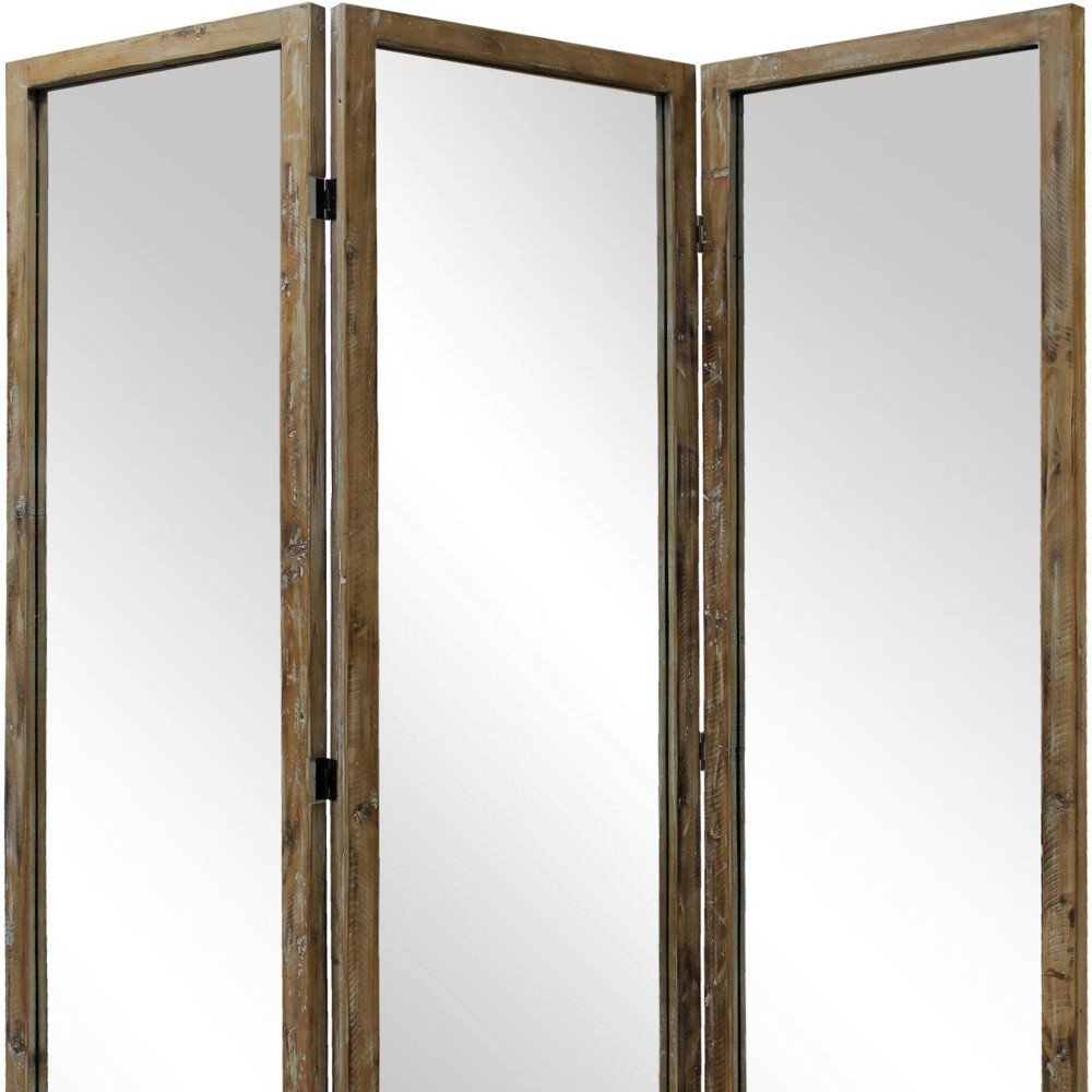 Three Panel Natural Zig Zag Wood Room Divider Screen on a white background