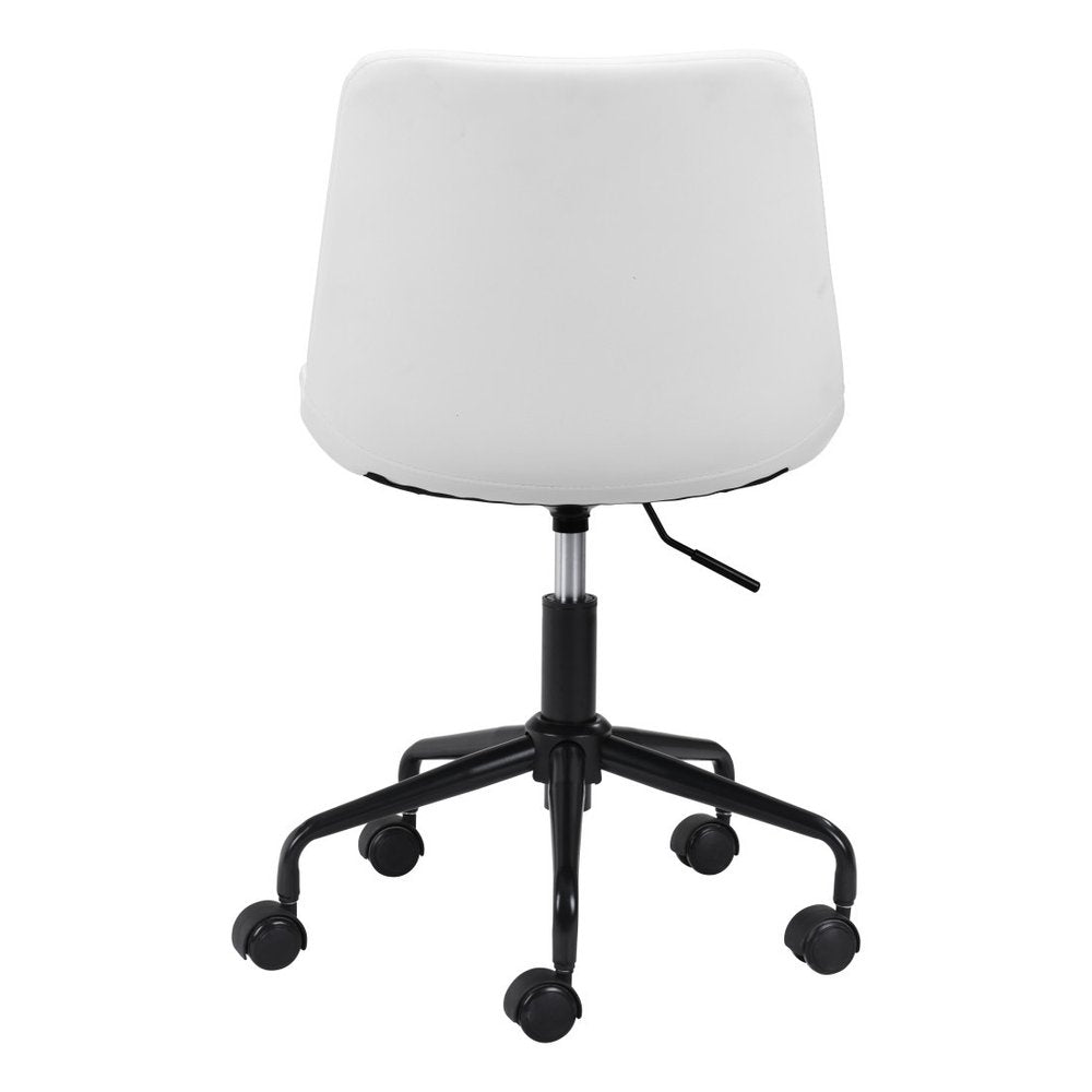 White and Black Adjustable Swivel Faux Leather Rolling Office Chair on a white background