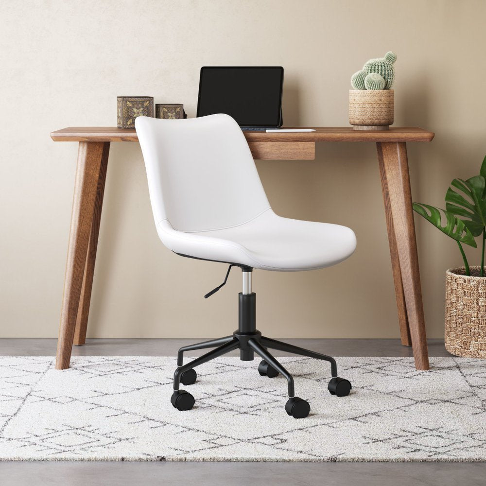 White and Black Adjustable Swivel Faux Leather Rolling Office Chair