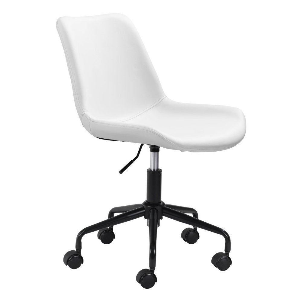 White and Black Adjustable Swivel Faux Leather Rolling Office Chair on a white background