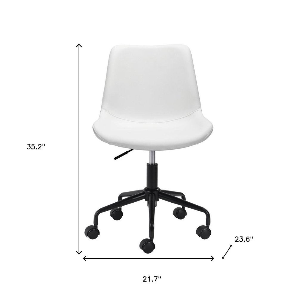 White and Black Adjustable Swivel Faux Leather Rolling Office Chair on a white background