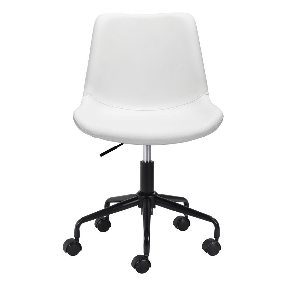 White and Black Adjustable Swivel Faux Leather Rolling Office Chair on a white background