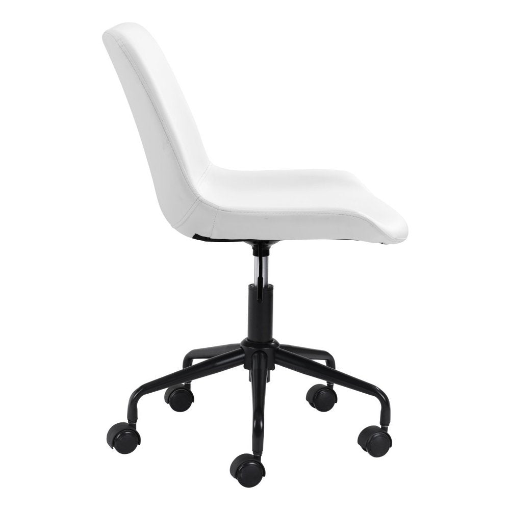 White and Black Adjustable Swivel Faux Leather Rolling Office Chair on a white background