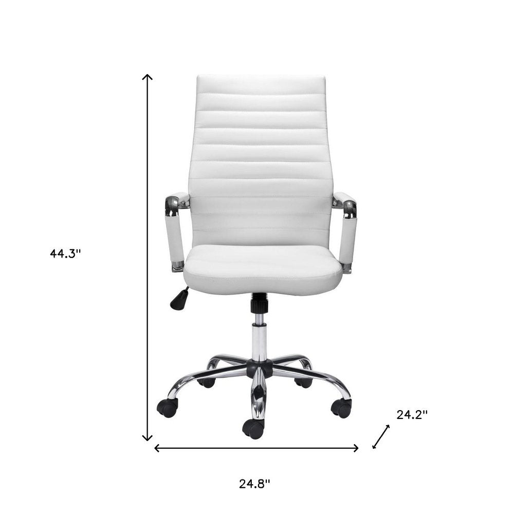 White and Silver Adjustable Swivel Faux Leather Rolling Conference Office Chair - 44.3" H x 24.8" W x 24.2" D