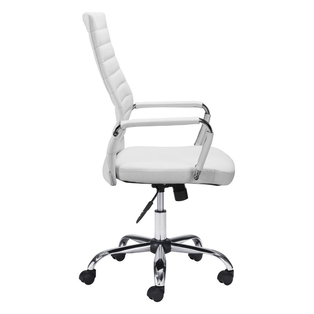 White and Silver Adjustable Swivel Faux Leather Rolling Conference Office Chair - 44.3" H x 24.8" W x 24.2" D