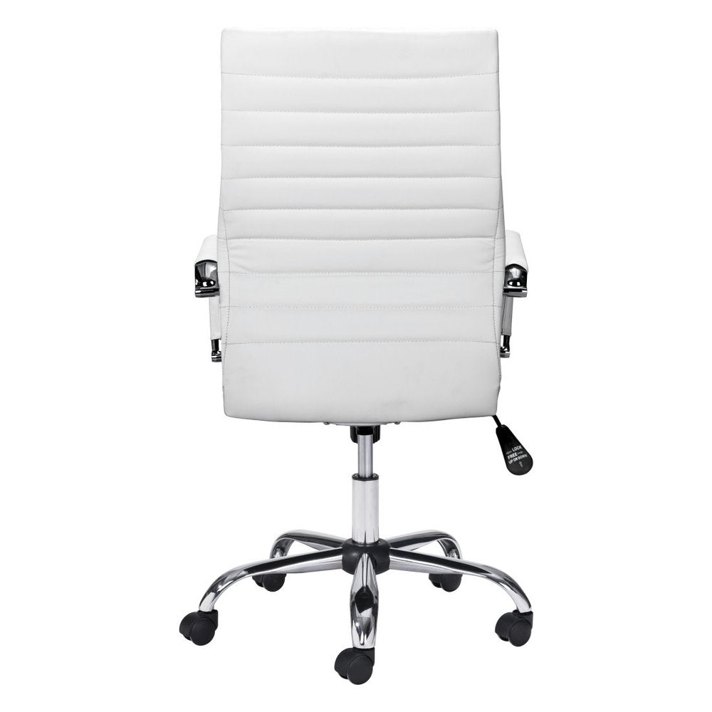 White and Silver Adjustable Swivel Faux Leather Rolling Conference Office Chair - 44.3" H x 24.8" W x 24.2" D