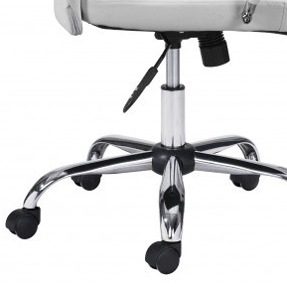 White and Silver Adjustable Swivel Faux Leather Rolling Conference Office Chair - 44.3" H x 24.8" W x 24.2" D