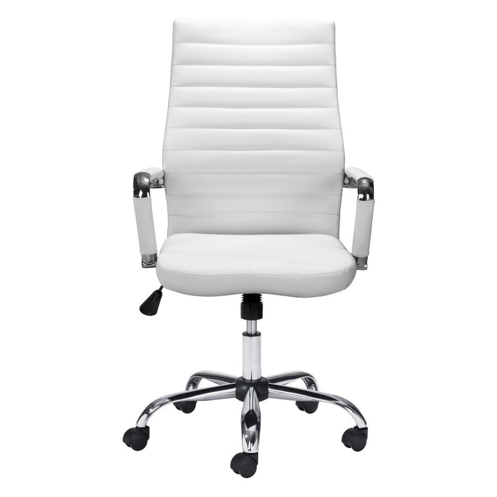 White and Silver Adjustable Swivel Faux Leather Rolling Conference Office Chair - 44.3" H x 24.8" W x 24.2" D
