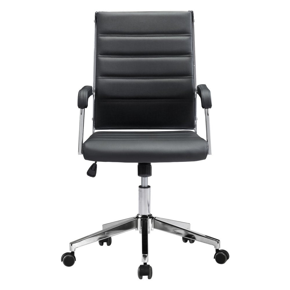 Silver and Black Adjustable Swivel Faux Leather Rolling Conference Office Chair on a white background