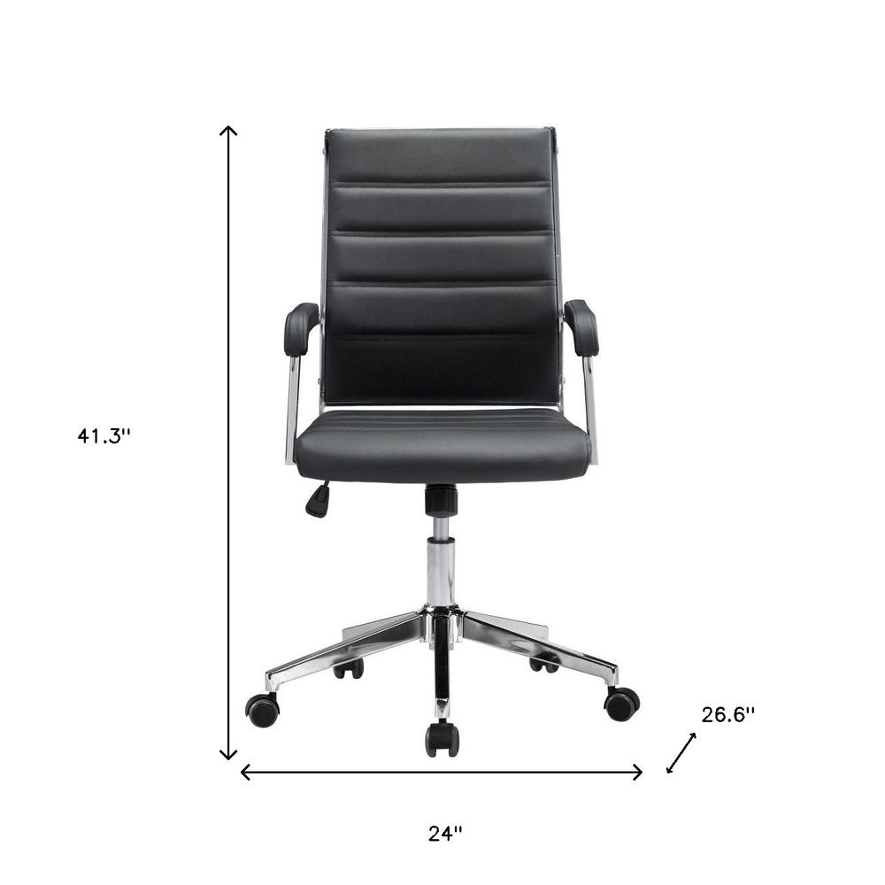 Silver and Black Adjustable Swivel Faux Leather Rolling Conference Office Chair on a white background