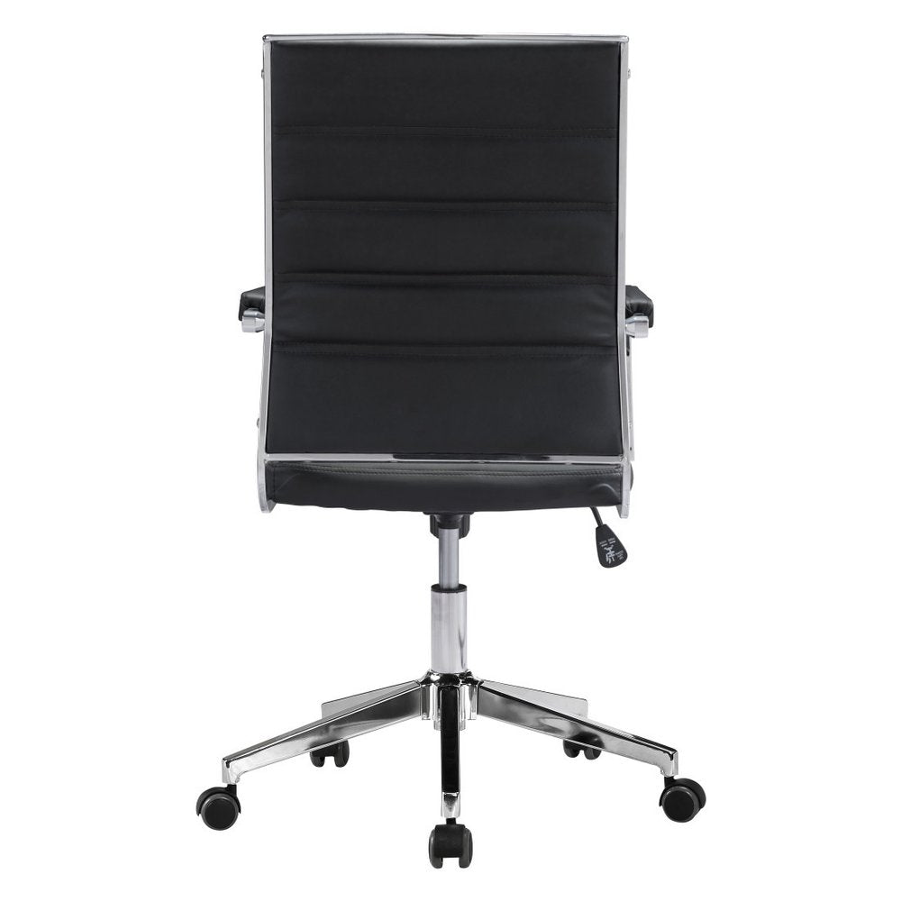 Silver and Black Adjustable Swivel Faux Leather Rolling Conference Office Chair on a white background