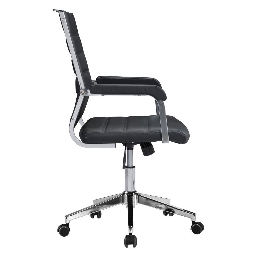 Silver and Black Adjustable Swivel Faux Leather Rolling Conference Office Chair on a white background