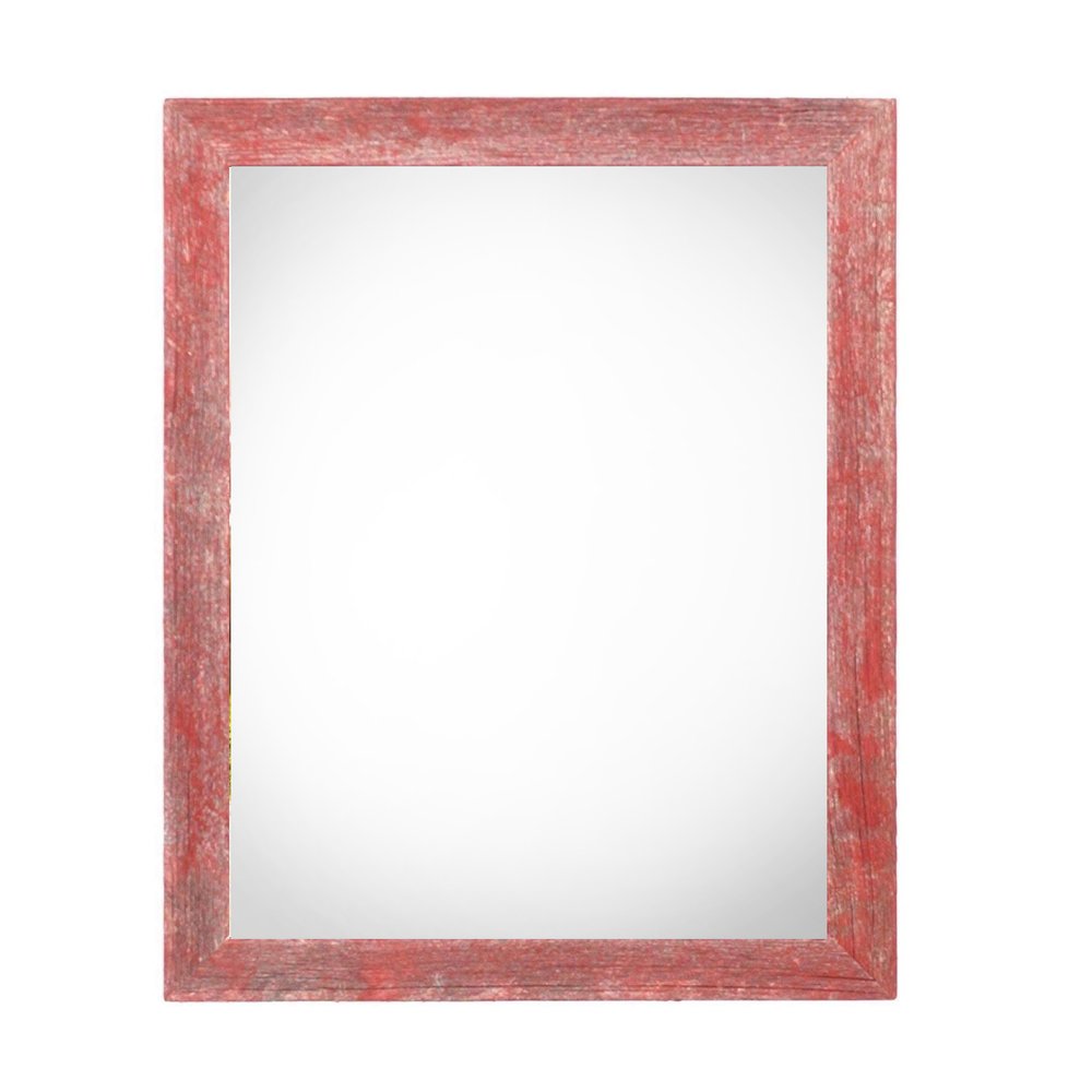 Rectangular red solid wood tabletop picture frame with a distressed finish on a white background.