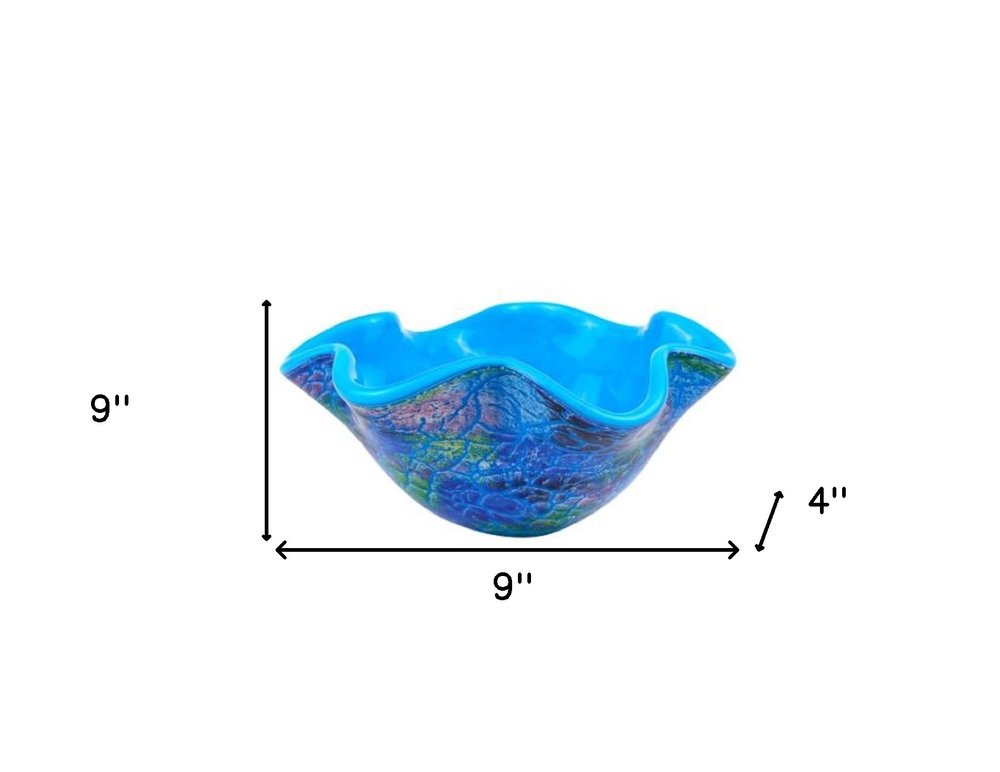 9" Modern Blue And Green Glass Centerpiece Bowl on a white background