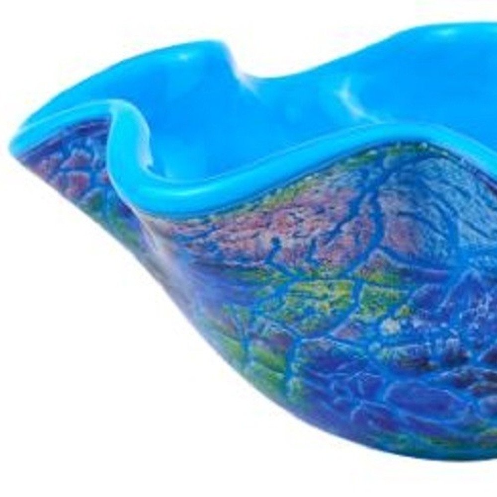 9" Modern Blue And Green Glass Centerpiece Bowl on a white background