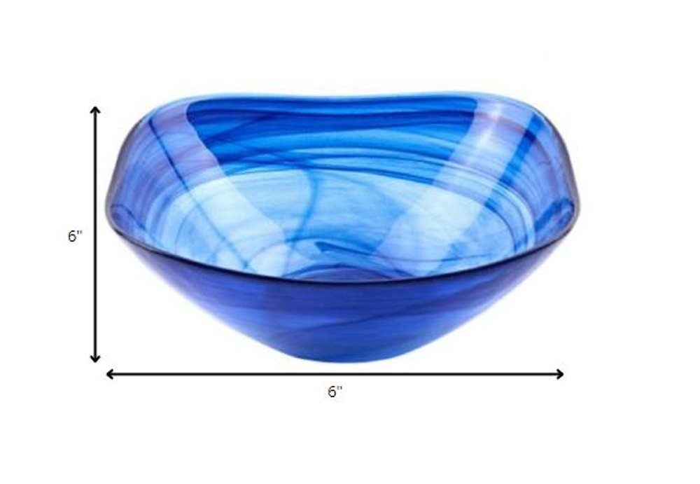 Set Of Two Modern Soft Square Blue Swirl Glass Bowls on a white background