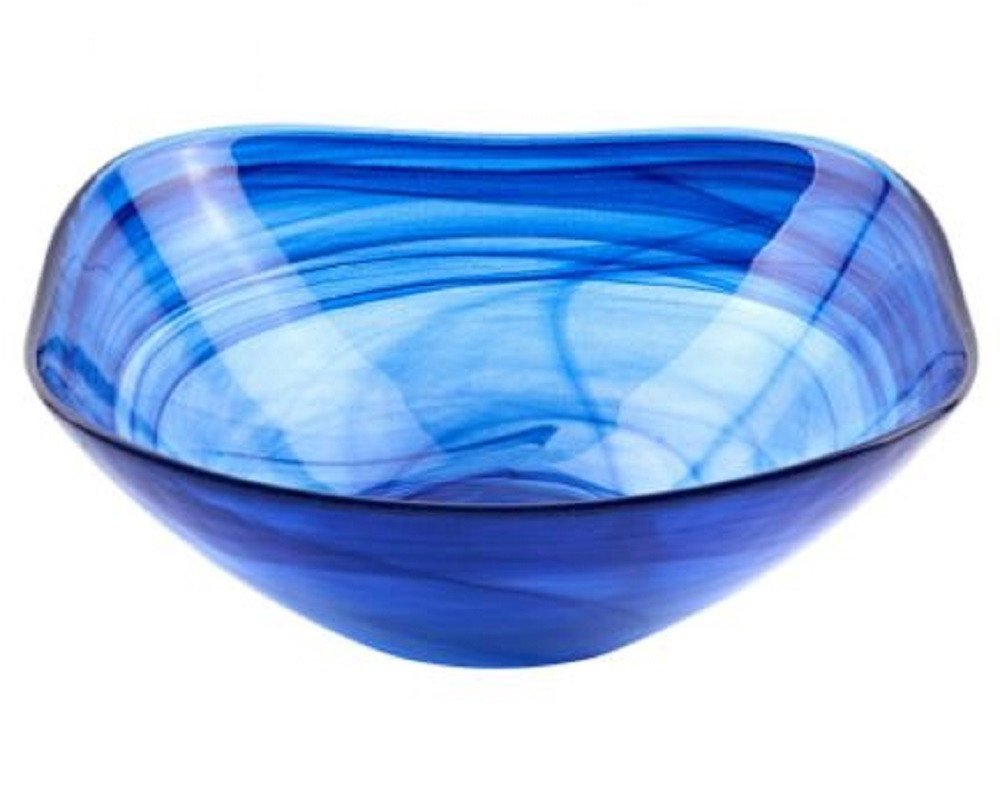 Set Of Two Modern Soft Square Blue Swirl Glass Bowls on a white background