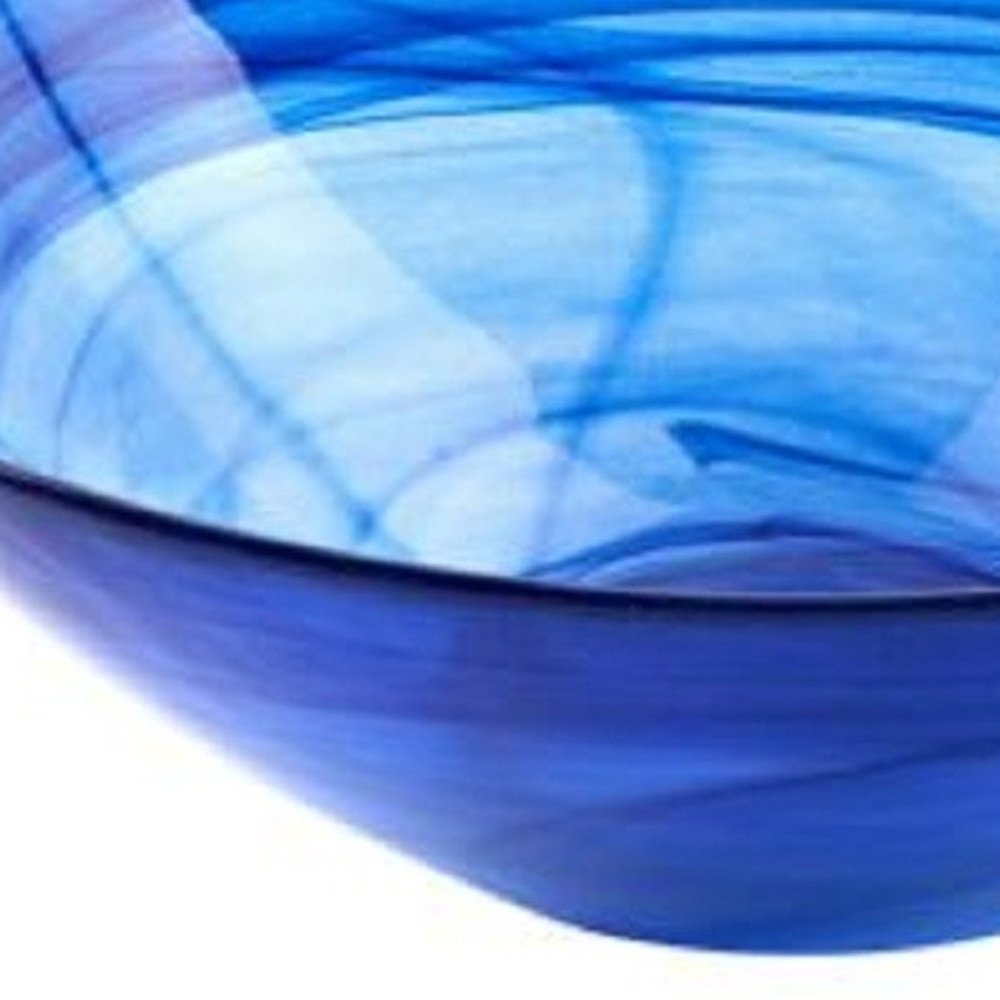 Set Of Two Modern Soft Square Blue Swirl Glass Bowls close-up detail