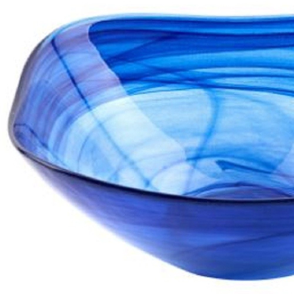 Set Of Two Modern Soft Square Blue Swirl Glass Bowls on a white background