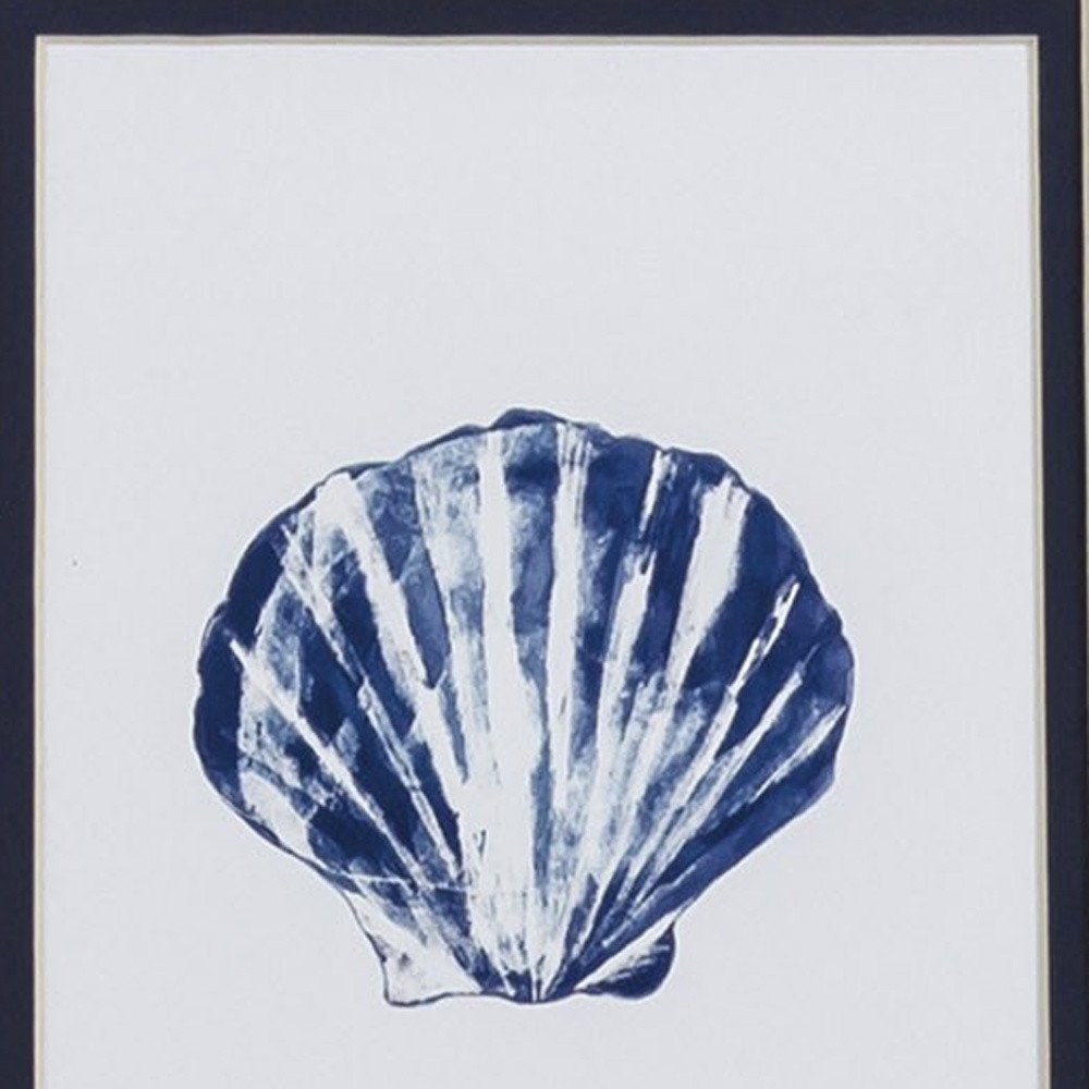 Set Of Two Blue And White Seashell Wall Art on a white background