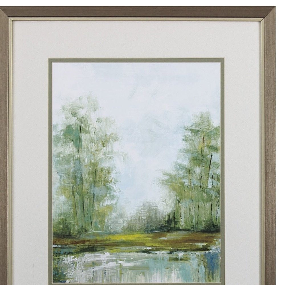 Set of Two Green Forest Landscapes Framed Wall Art on a white background