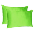 Set of Two Bright Green Dreamy Silky Satin King Pillowcases on a white background
