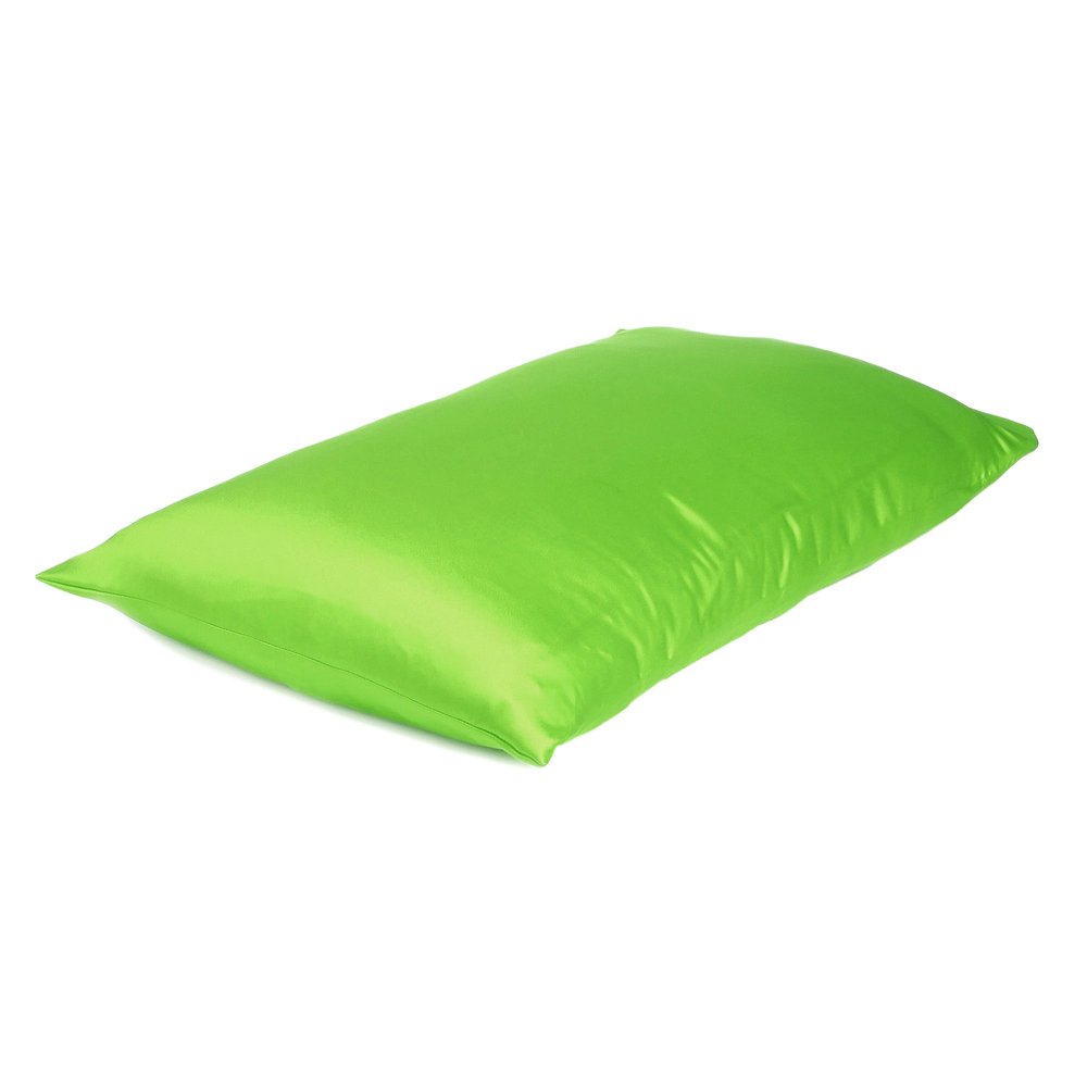 Set of Two Bright Green Dreamy Silky Satin King Pillowcases on a white background