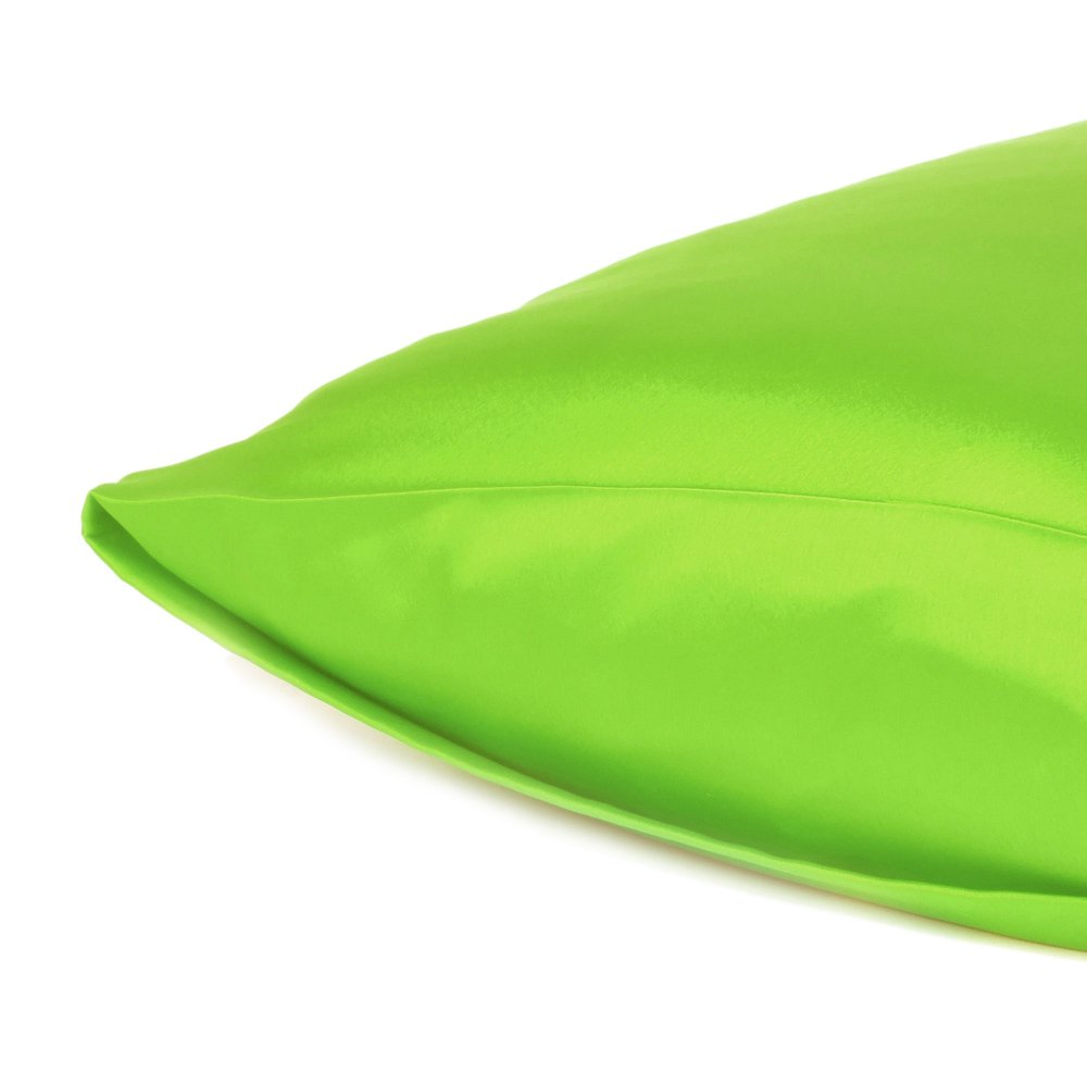 Set of Two Bright Green Dreamy Silky Satin King Pillowcases on a white background