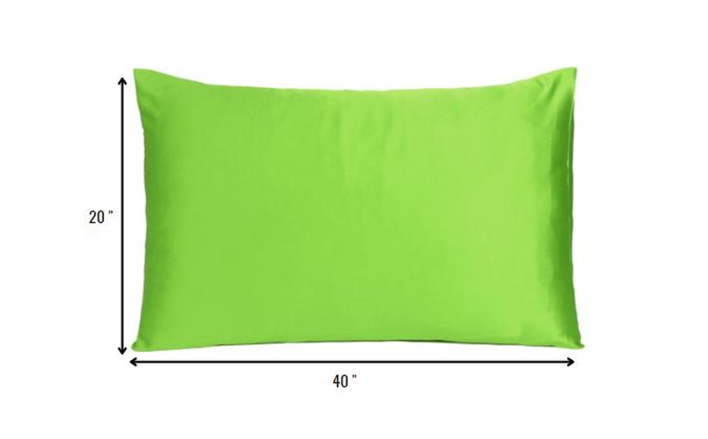 Set of Two Bright Green Dreamy Silky Satin King Pillowcases on a white background