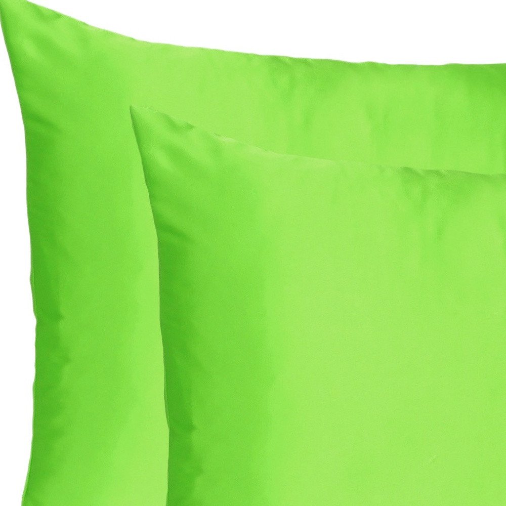 Set of Two Bright Green Dreamy Silky Satin King Pillowcases close-up detail