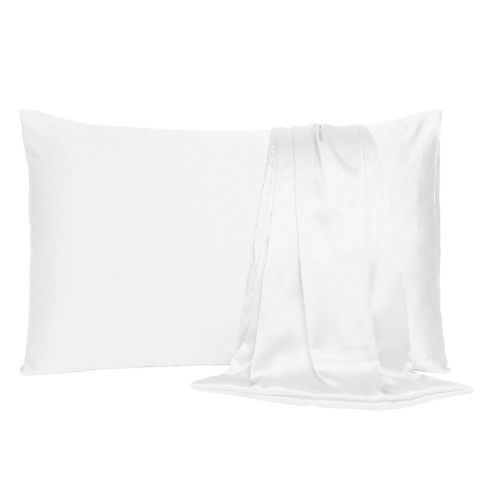 Set Of Two White Silky Satin Standard Pillowcases on a white background