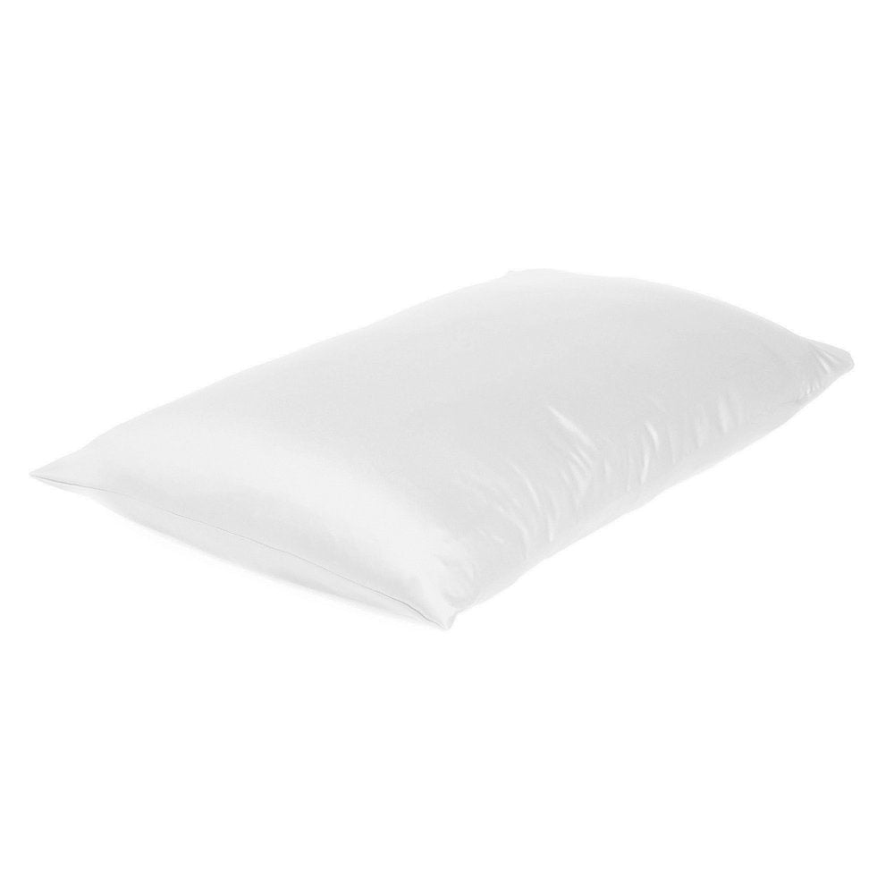 Set Of Two White Silky Satin Standard Pillowcases on a white background