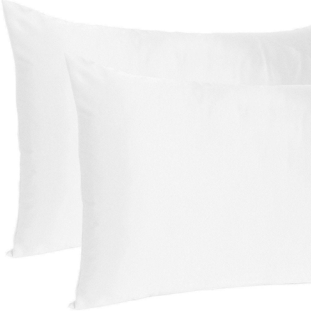 Set Of Two White Silky Satin Standard Pillowcases on a white background