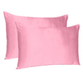 Set Of Two Pink Rose Dreamy Silky Satin Standard Pillowcases on a white background