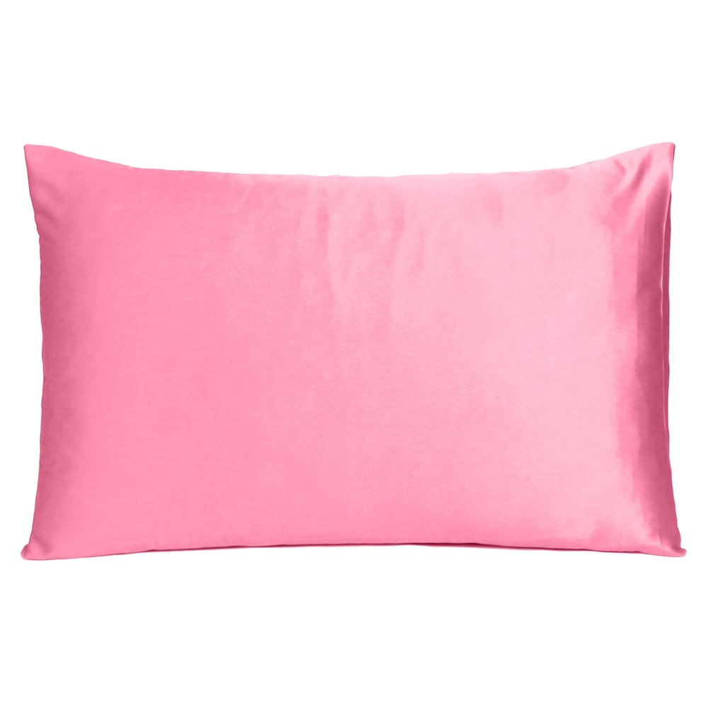 Set Of Two Pink Rose Dreamy Silky Satin Standard Pillowcases on a white background