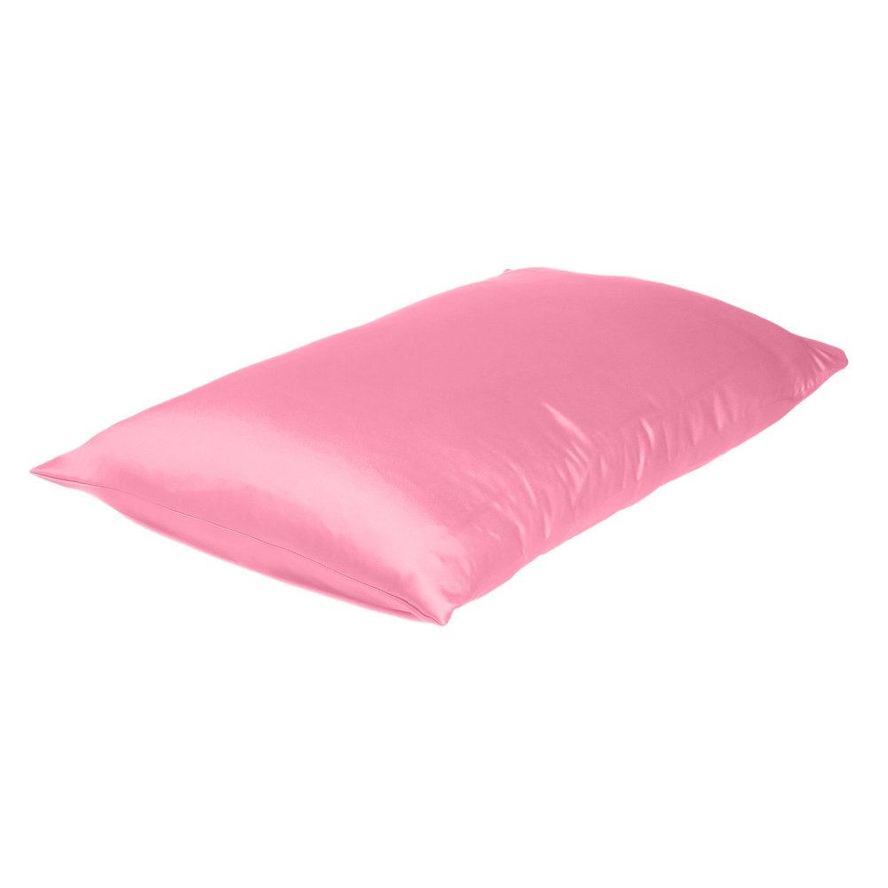 Set Of Two Pink Rose Dreamy Silky Satin Standard Pillowcases on a white background