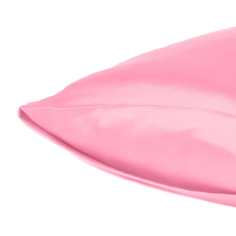 Set Of Two Pink Rose Dreamy Silky Satin Standard Pillowcases on a white background
