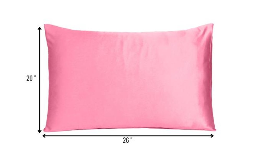 Set Of Two Pink Rose Dreamy Silky Satin Standard Pillowcases on a white background
