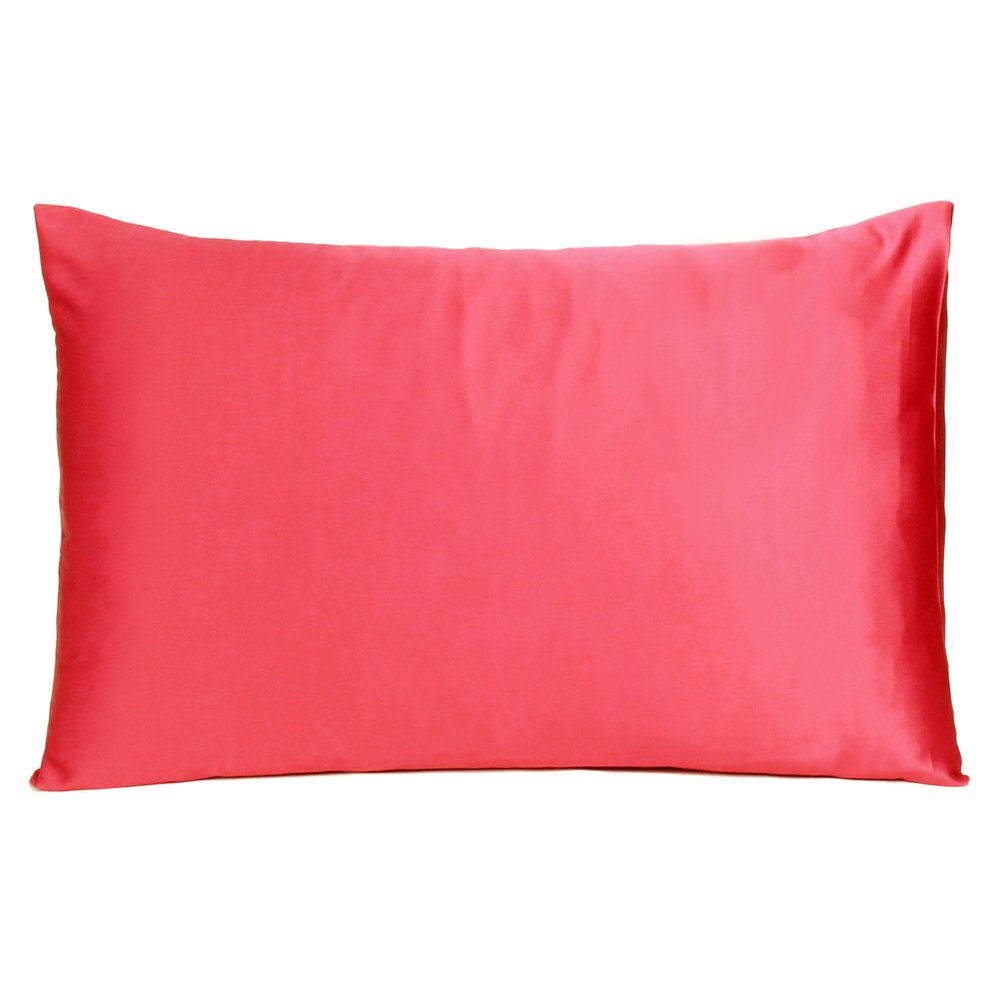 Two Piece Salmon Pink Dreamy Silky Satin Pillowcases on a white background