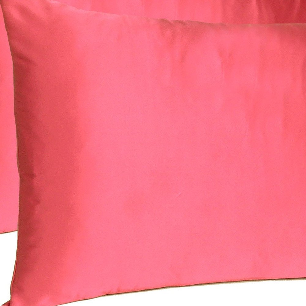 Two Piece Salmon Pink Dreamy Silky Satin Pillowcases close-up detail