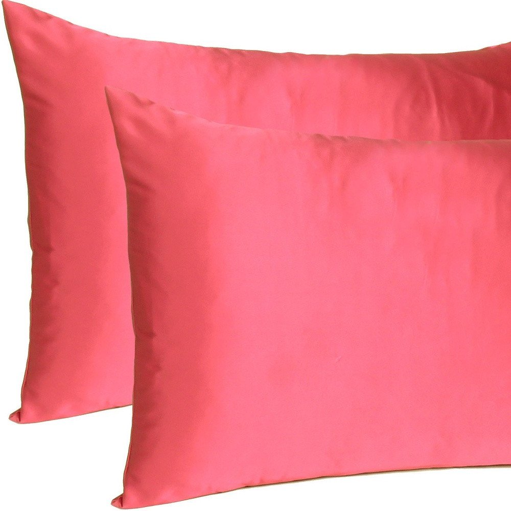 Two Piece Salmon Pink Dreamy Silky Satin Pillowcases on a white background