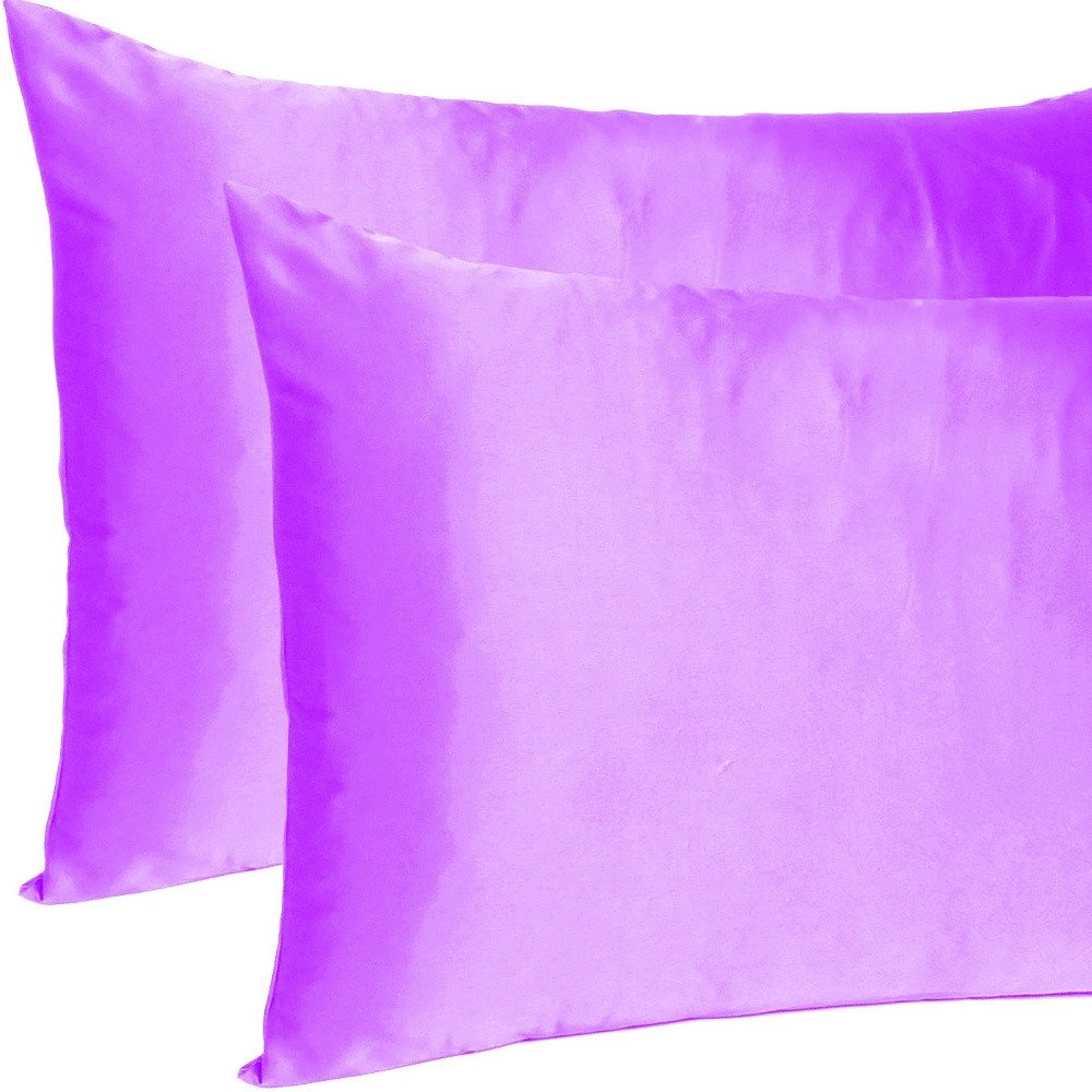 Violet Dreamy Set Of 2 Silky Satin Queen Pillowcases on a white background