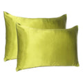 Set of Two Lemongrass Dreamy Silk Satin Queen Pillowcases on a white background
