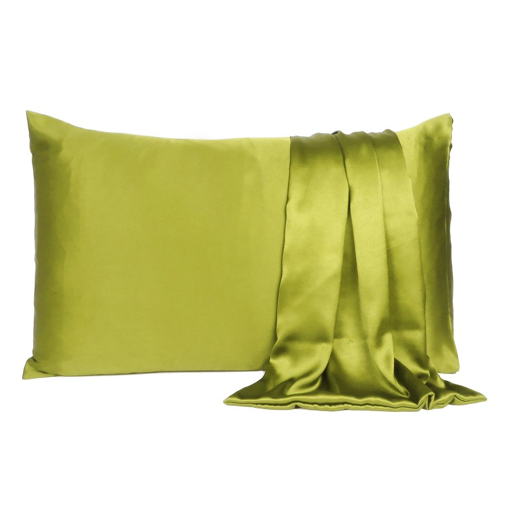 Set of Two Lemongrass Dreamy Silk Satin Queen Pillowcases on a white background