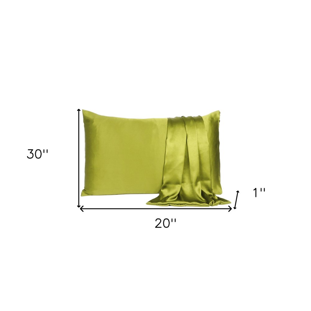 Set of Two Lemongrass Dreamy Silk Satin Queen Pillowcases on a white background