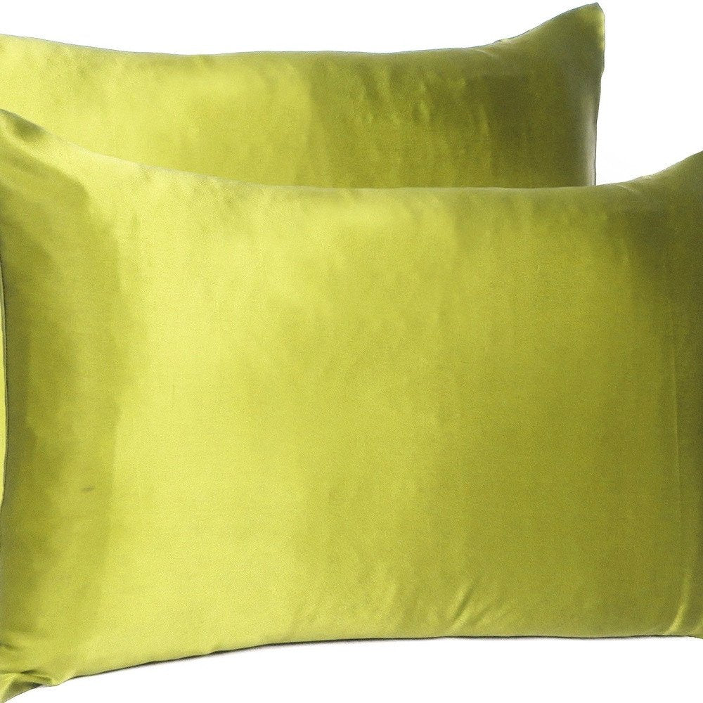 Set of Two Lemongrass Dreamy Silk Satin Queen Pillowcases close-up detail