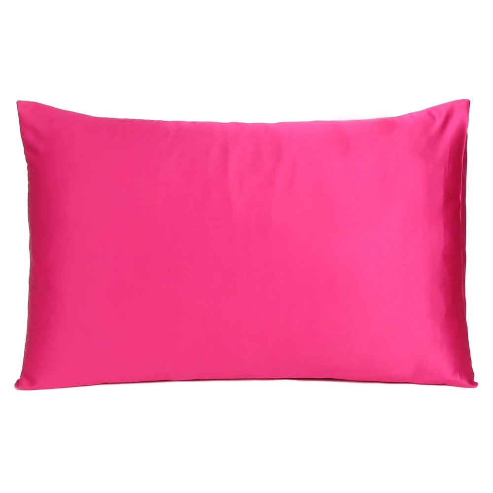 Two Piece Fuchsia Satin And Satin Pillowcases Envelope on a white background
